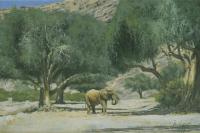 Africa,African,Elephant,Hoanib River,Big game,Oil Painting,