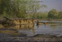 Africa,African,Landscape,Oil Pianting,Zambia,Luangwa Valley