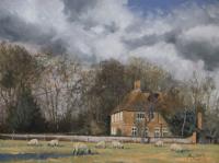 English,Landscape,Oil Painting,House,Sheep